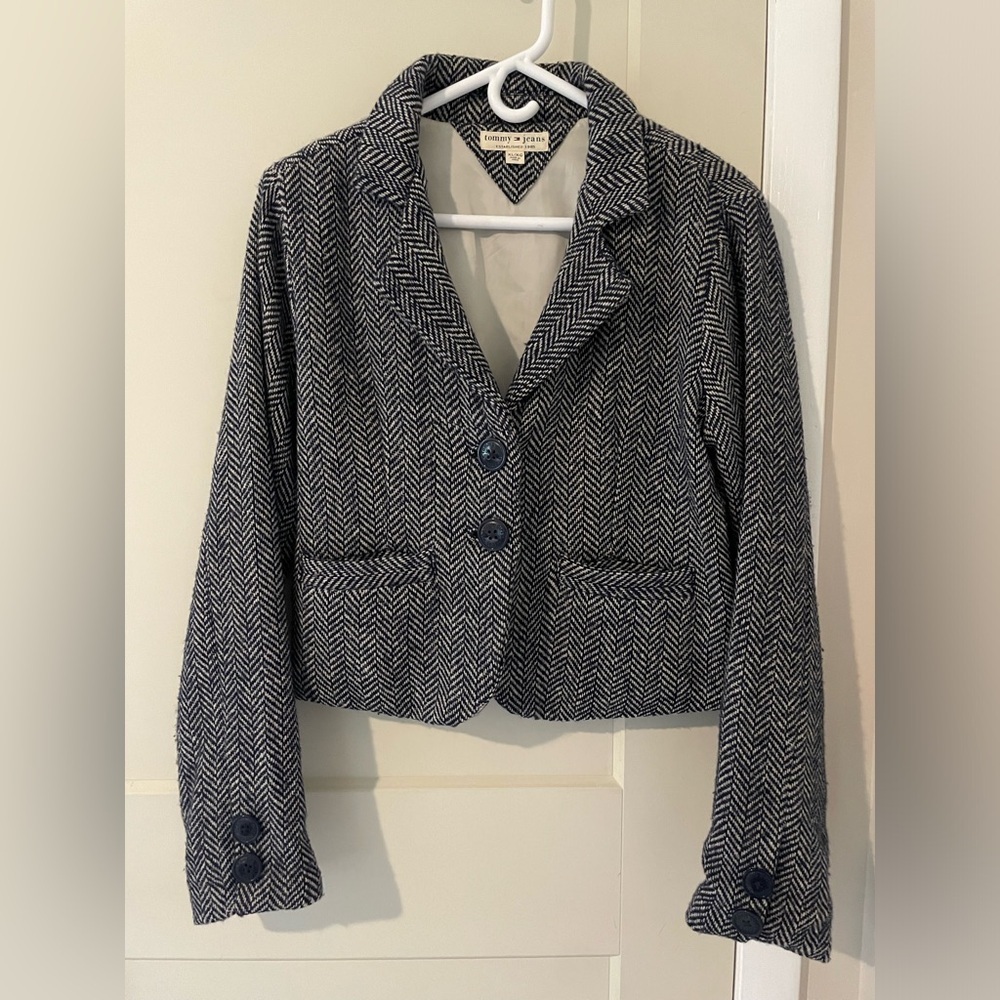 Tommy Hilfiger Navy and White Herringbone Blazer